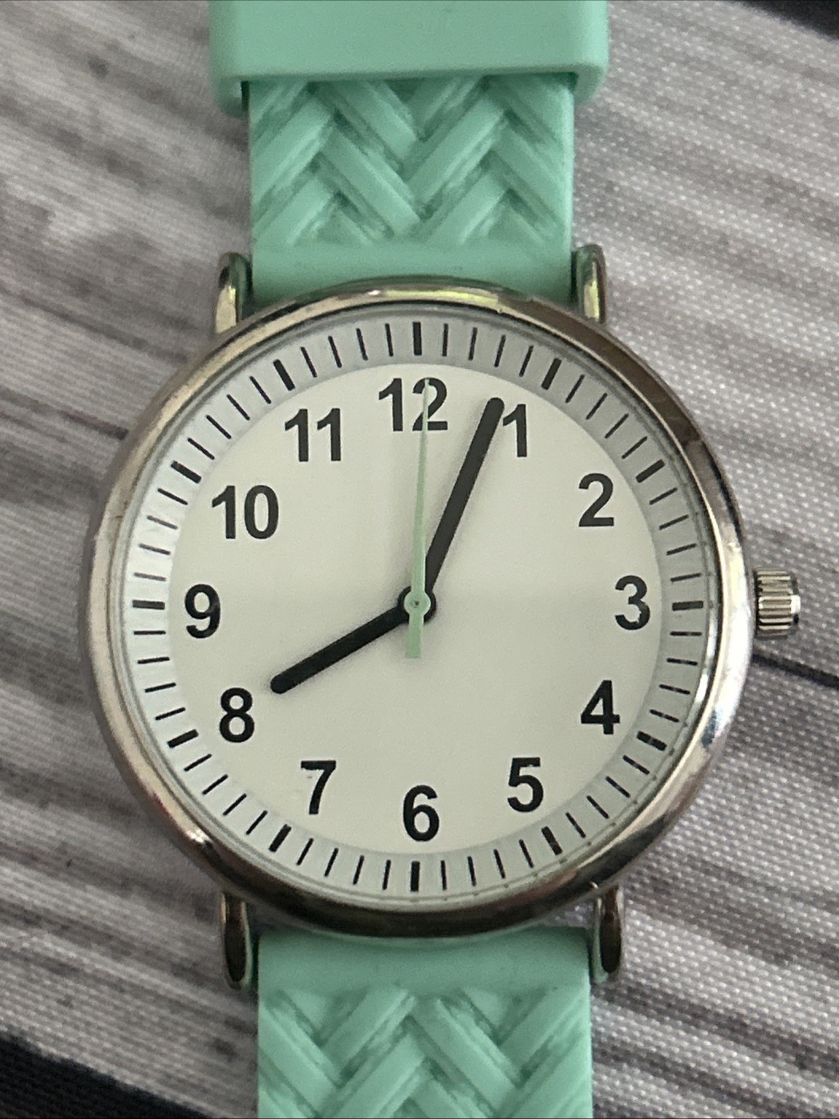 Silver Tone White Dial Mint Green Band Womens Quartz Watch